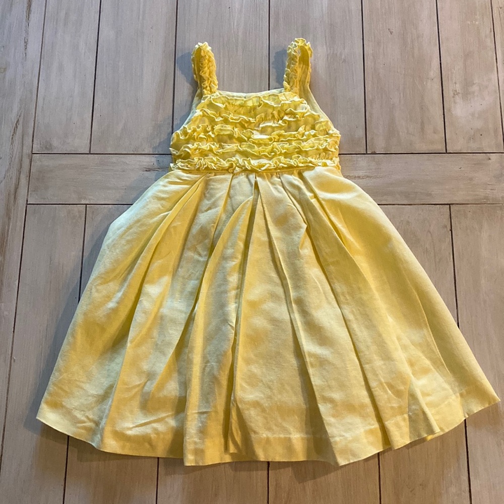 Luli & Me Sunshine Yellow Linen Cotton Blend Ruffled Sundress Size 5